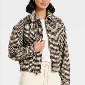A New Day Women’s Brown and Cream Textured Houndstooth Full Zip Jacket